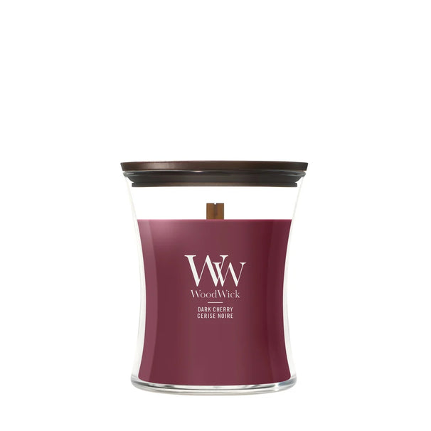 WoodWick Duftkerze Medium Dark Cherry - 11 cm / ø 10 cm - Duftkerze im Glas - Holzdocht