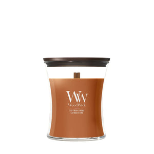 WoodWick Duftkerze Medium Saffron Smoke - 11 cm / ø 10 cm - Duftkerze im Glas - Holzdocht