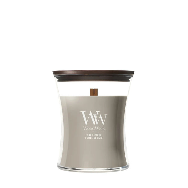WoodWick Duftkerze Medium Wood Smoke - 11 cm / ø 10 cm - Duftkerze im Glas - Holzdocht