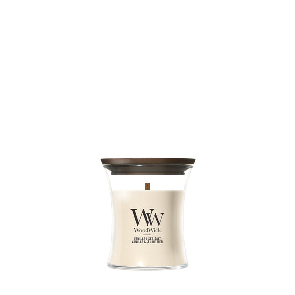 WoodWick Duftkerze Mini Vanilla & Sea Salt - 8 cm / ø 7 cm - Duftkerze im Glas - Holzdocht