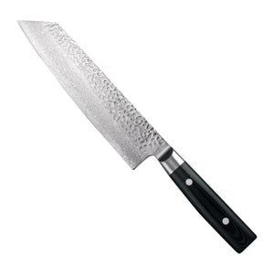 Yaxell Kiritsukemes Zen 20 cm 37 laags damaststaal met canvas Micarta heft, vrijstaand op witte achtergrond