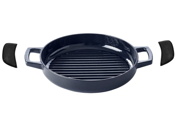 Alva Grillpfanne / Grillplatte Nori ø 28 cm + Kostenlose Ledergriffe - für alle Herdarten geeignet - emaillierte Antihaftbeschichtung
