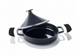 Alva Tagine - Nori - Gusseisen ø 28 cm - 3 Liter - emaillierte Antihaftbeschichtung + Gratis Ledergriffe