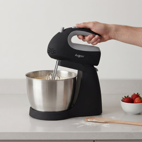 Argon Handmixer Schwarz - mit Standard und RVS Schüssel - 300 W