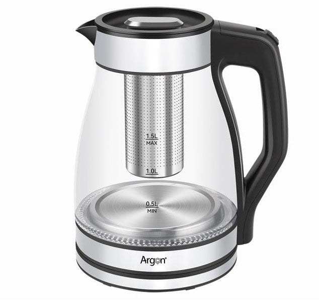 Argon Wasserkocher Glas / RVS mit Filter - 1,5 Liter - 1500 W