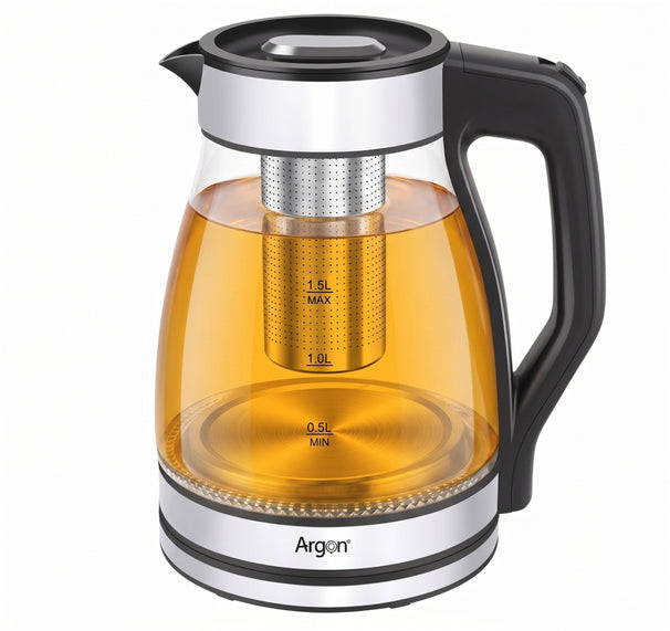 Argon Wasserkocher Glas / RVS mit Filter - 1,5 Liter - 1500 W