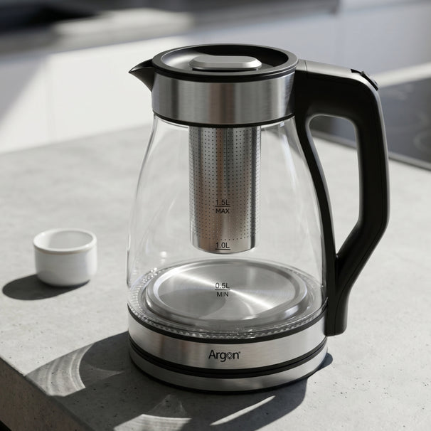 Argon Wasserkocher Glas / RVS mit Filter - 1,5 Liter - 1500 W