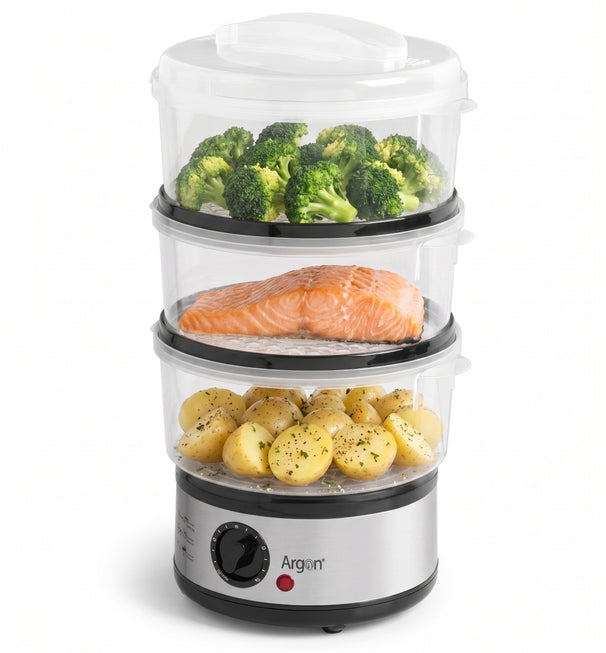 Argon Dampfgarer Edelstahl - 3 Ebenen - 2,5 Liter - 500 W