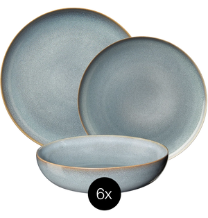 ASA Selection Geschirrset Saisons - Denim - 18-teilig / 6 Personen - 6 Dinner-Teller, 6 Frühstücksteller und 6 Schalen
