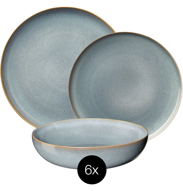 ASA Selection Geschirrset Saisons - Denim - 18-teilig / 6 Personen - 6 Dinner-Teller, 6 Frühstücksteller und 6 Schalen