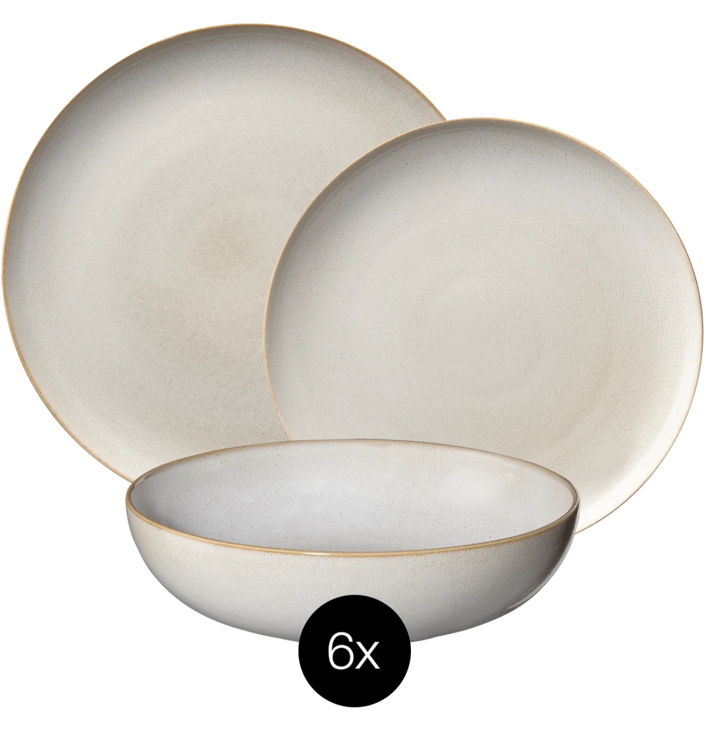 ASA Selection Geschirrset Saisons - Sand - 18-teilig / 6 Personen - 6 Speiseteller, 6 Frühstücksteller und 6 Schalen
