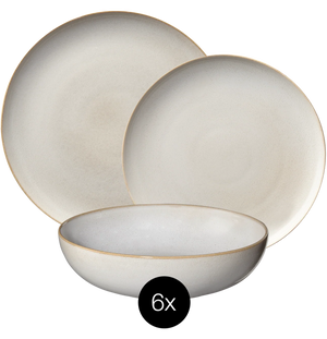 ASA Selection Geschirrset Saisons - Sand - 18-teilig / 6 Personen - 6 Speiseteller, 6 Frühstücksteller und 6 Schalen