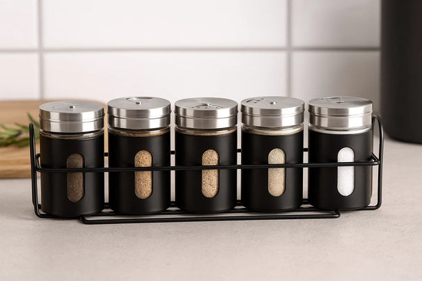 Cookinglife Kräuterregal Schwarz 5-teilig - Mit Kräuterspendern 80 ml