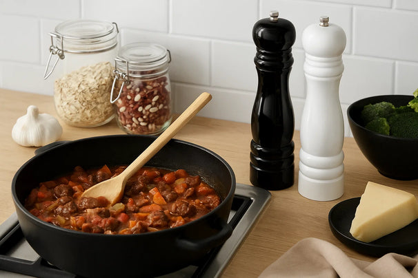 Cookinglife Pfeffermühle Rocca Schwarz Glänzend - Edelstahl Mahlwerk - 21,5 cm