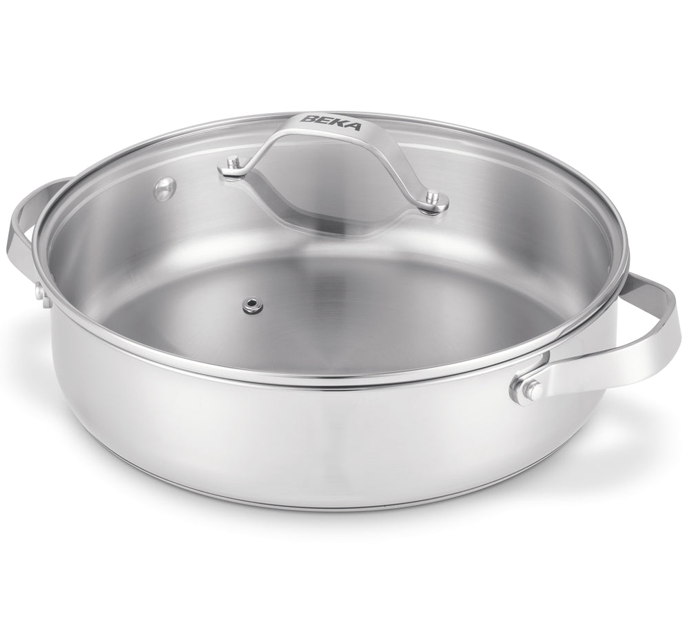 Beka Hapjespan / Sauteerpan mit 2 Seitengriffen & Glasdeckel Cicla ø 28 cm - geeignet für alle Wärmequellen - ohne Antihaftbeschichtung
