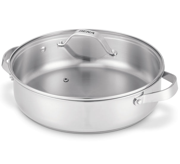 Beka Schmorpfanne / Sauteuse mit zwei Seitengriffen und Glasdeckel Cicla Ø 28 cm – ohne antihaftbeschichtung – geeignet für alle Wärmequellen