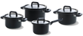 BK Topfset Flow Cool Schwarz 4-teilig -Edelstahl - Kochtöpfe ø 16, 18, 20 cm & Stieltopf ø 16 cm