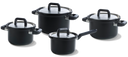 BK Topfset Flow Cool Schwarz 4-teilig -Edelstahl - Kochtöpfe ø 16, 18, 20 cm & Stieltopf ø 16 cm