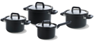BK Topfset Flow Cool Schwarz 4-teilig -Edelstahl - Kochtöpfe ø 16, 18, 20 cm & Stieltopf ø 16 cm