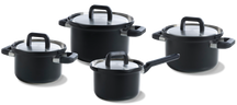 BK Topfset Flow Cool Schwarz 4-teilig -Edelstahl - Kochtöpfe ø 16, 18, 20 cm & Stieltopf ø 16 cm