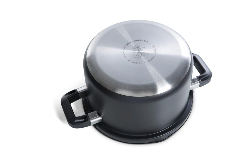 BK Topfset Flow Cool Schwarz 4-teilig -Edelstahl - Kochtöpfe ø 16, 18, 20 cm & Stieltopf ø 16 cm