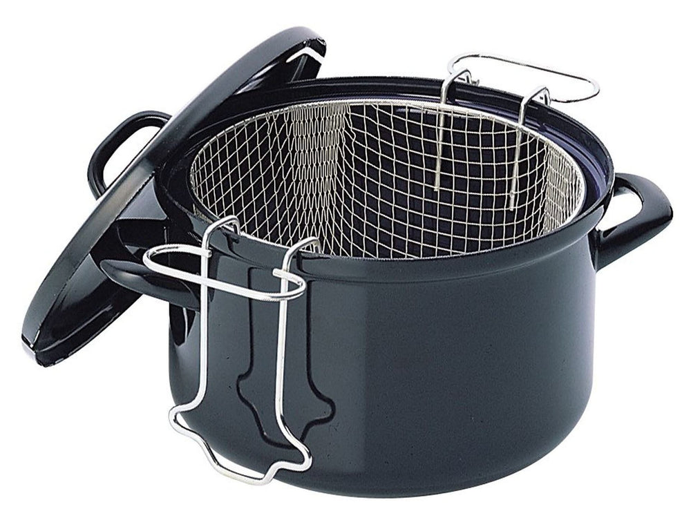 BK Frituurpan / Oliebollenpan met mand Fortalit Emaille Zwart ø 24 cm / 3 Liter - open