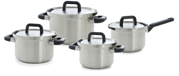 BK Topfset Flow Cool Edelstahl 4-teilig - Kochtöpfe ø 16, 18 & 20 cm & Stielkasserolle ø 16 cm