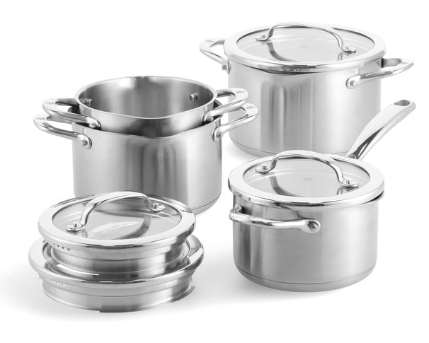 BK Topfset Twist Edelstahl 4-teilig - Kochtöpfe ø 16, 18 & 20 cm & Stielkasserolle ø 16 cm