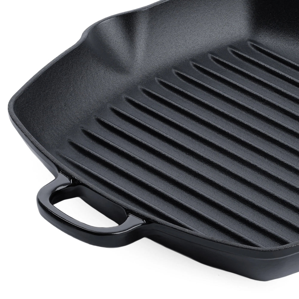 BK Topfset Bourgogne Jet Black Gusseisen 3-teilig - Bräter ø 24, 28 cm & Grillpfanne 26x26 cm - geeignet für alle Wärmequellen