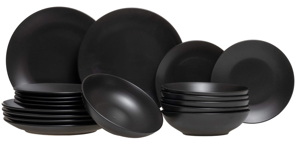 Studio Tavola Geschirrset Black Tie - 18-teilig / 6 Personen - 6 Frühstücks-/Dessertteller, 6 tiefe Teller und 6 Essteller