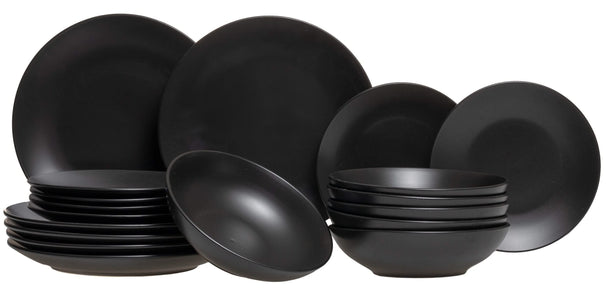 Studio Tavola Geschirrset Black Tie - 18-teilig / 6 Personen - 6 Frühstücks-/Dessertteller, 6 tiefe Teller und 6 Essteller