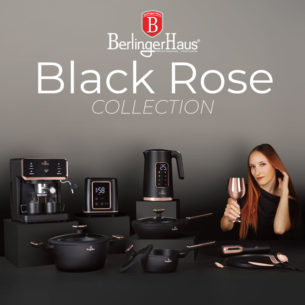 BerlingerHaus Teekanne mit Edelstahlfilter - Gusseisen Schwarz Roségold - 1 Liter