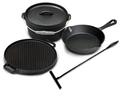 Blackwell Dutch Oven BBQ Set aus Gusseisen – Schmortopf + Heber, Bratpfanne Ø 20 cm & Grillplatte Ø 30 cm – 4-teilig – geeignet für alle Herdarten