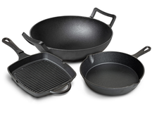 Blackwell Pfannenset aus Gusseisen – Grillpfanne 23 x 23 cm, Bratpfanne Ø 25 cm & Wok Ø 32 cm – 3-teilig – geeignet für alle Herdarten