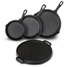 Blackwell Pfannenset aus Gusseisen – Bratpfannen 16, 20 & 25 cm & Grillplatte Ø 30 cm – 4-teilig – geeignet für alle Herdarten