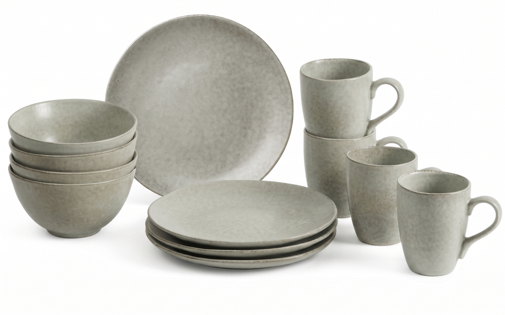 Broste Copenhagen Frühstücksset Nordic Marsh 12-teilig / 4 Personen - 4 Frühstückteller, 4 Schalen und 4 Tassen