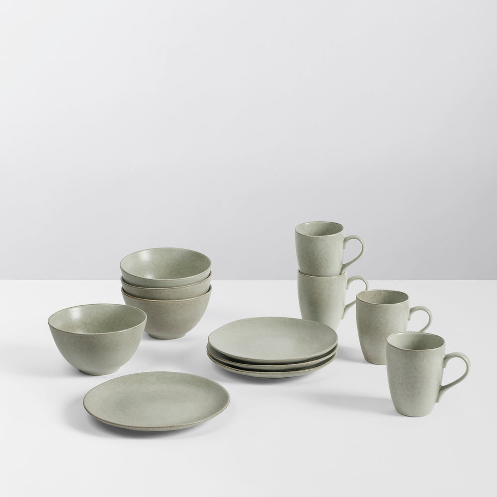 Broste Copenhagen Frühstücksset Nordic Marsh 12-teilig / 4 Personen - 4 Frühstückteller, 4 Schalen und 4 Tassen