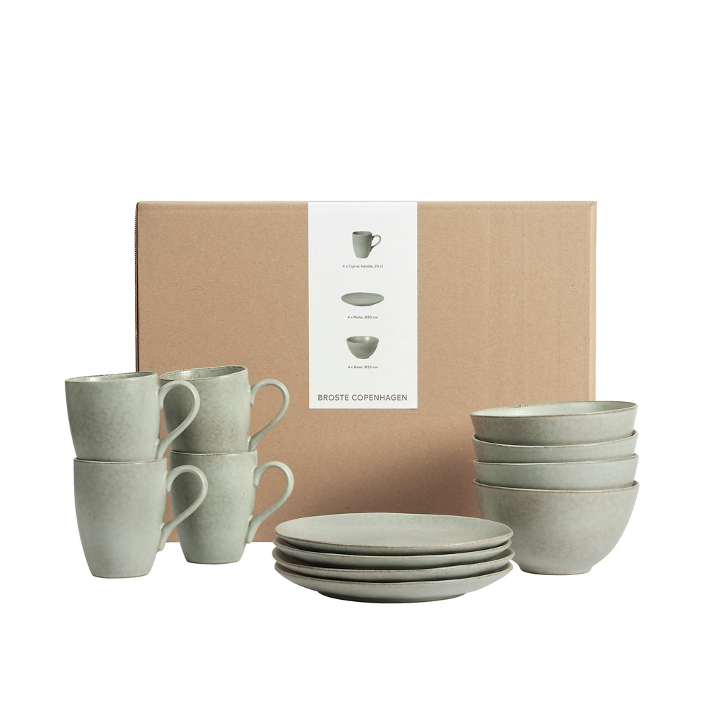 Broste Copenhagen Frühstücksset Nordic Marsh 12-teilig / 4 Personen - 4 Frühstückteller, 4 Schalen und 4 Tassen
