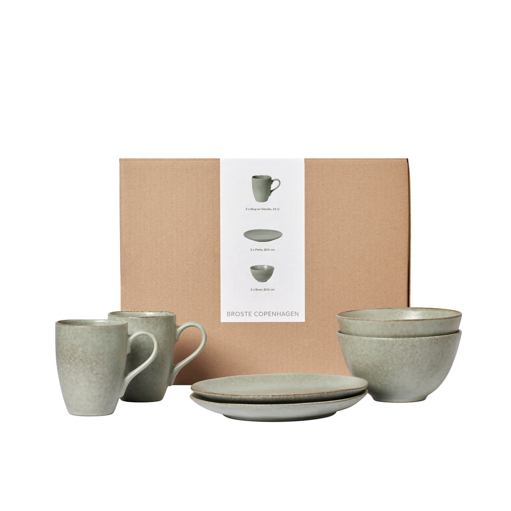Broste Copenhagen Frühstücksset Nordic Marsh 6-teilig / 2 Personen - 2 Frühstückteller, 2 Schalen und 2 Tassen