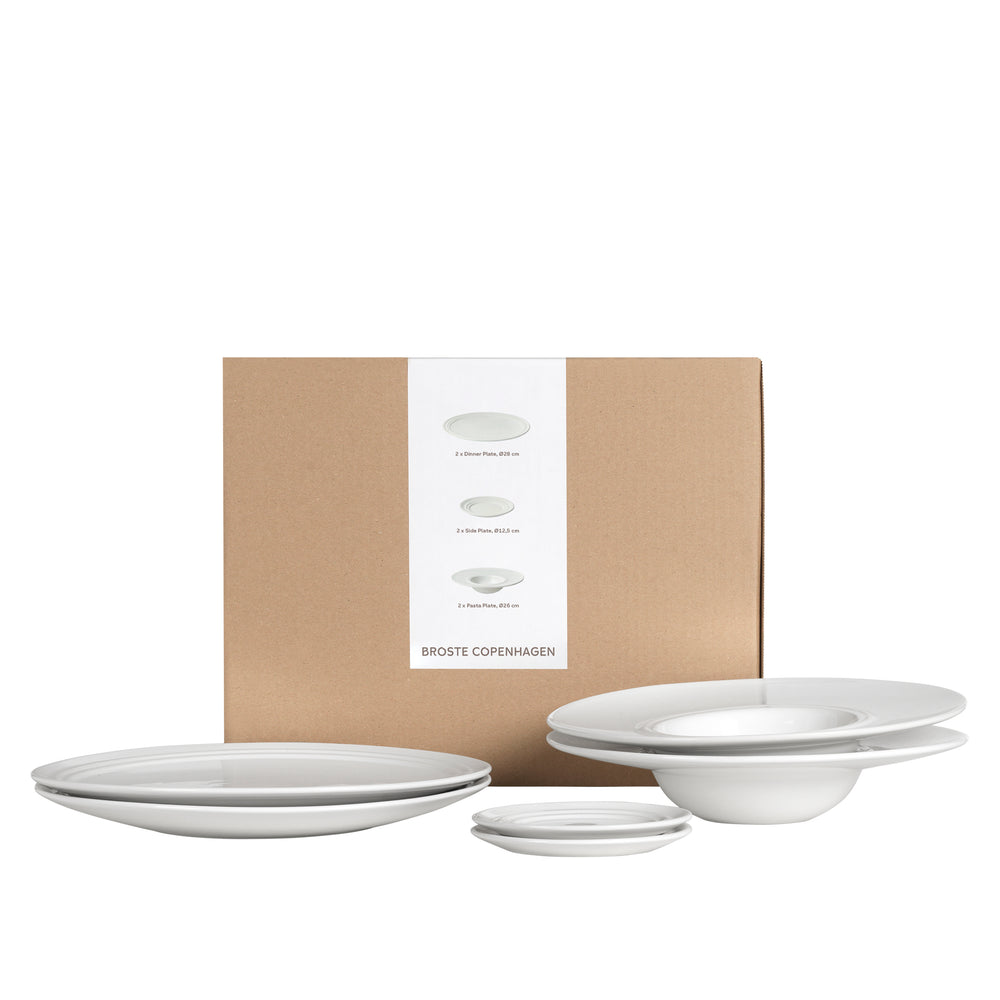 Broste Copenhagen Pastaset Stevns 6-teilig / 2 Personen - 2 Speisetelle, 2 Pastateller und 2 Kleine Teller