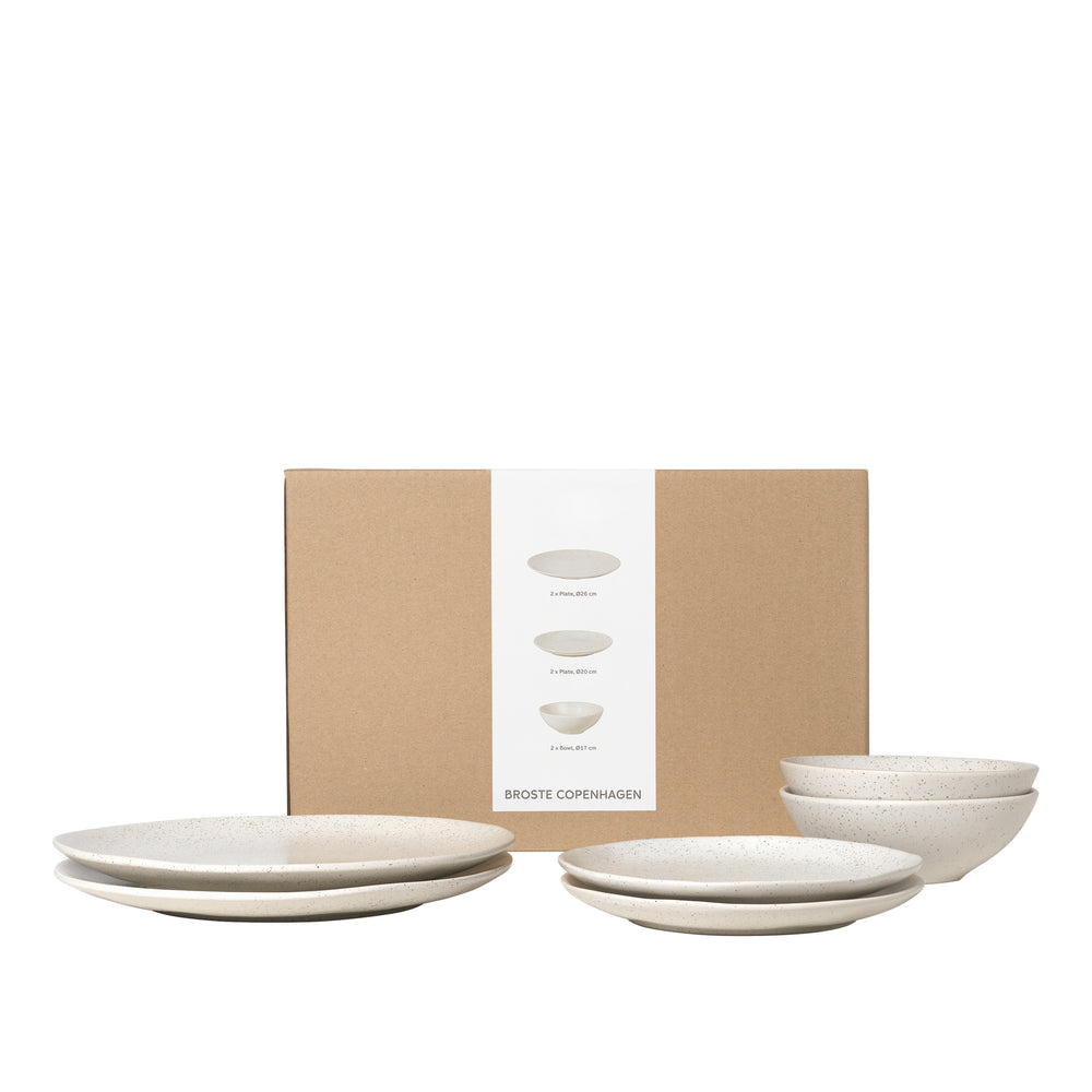 Broste Copenhagen Geschirrset Nordic Vanilla 6-teilig / 2 Personen - 2 Speiseteller, 2 Frühstückteller und 2 Schalen