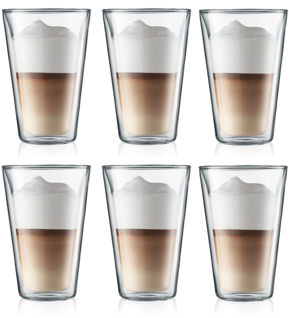 Bodum Doppeltwandige Latte Macchiato Gläser Kanne - Patentiertes Ventil - 400 ml - 6 Stück