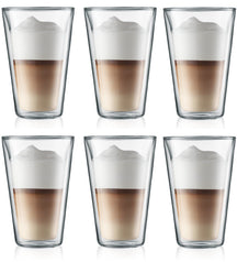 Bodum Doppeltwandige Latte Macchiato Gläser Kanne - Patentiertes Ventil - 400 ml - 6 Stück