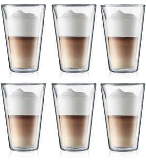 Bodum Doppeltwandige Latte Macchiato Gläser Kanne - Patentiertes Ventil - 400 ml - 6 Stück