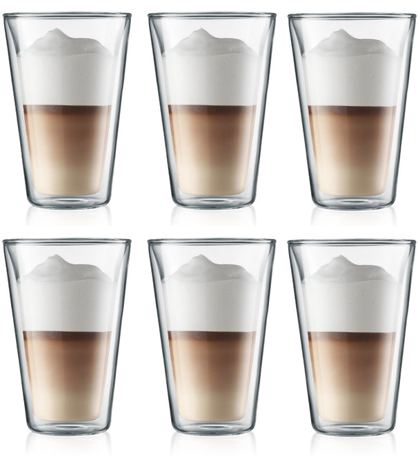 Bodum Doppeltwandige Latte Macchiato Gläser Kanne - Patentiertes Ventil - 400 ml - 6 Stück