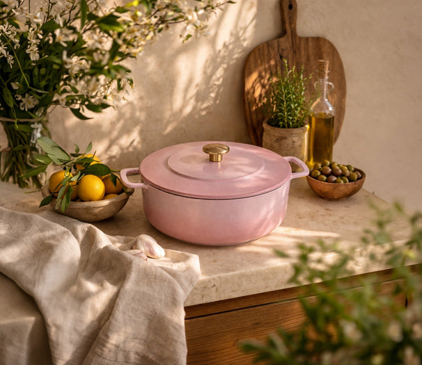 Combekk Bräterset Gusseisen Pink 2-teilig - ø 24 & 28 cm - Emaillierte Antihaftbeschichtung