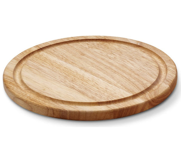 Continenta Holz Pizzabrett / Servierbrett mit Saftrille - Gummibaumholz - ø 25 cm