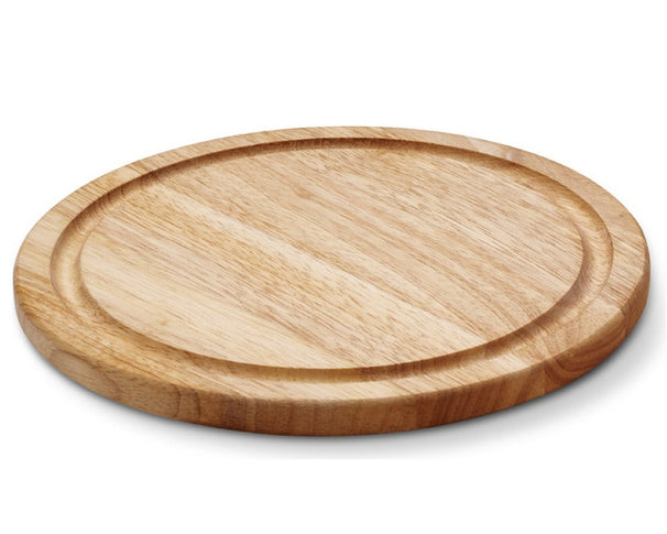 Continenta Holz Pizzabrett / Servierbrett mit Saftrille - Gummibaumholz - ø 30 cm