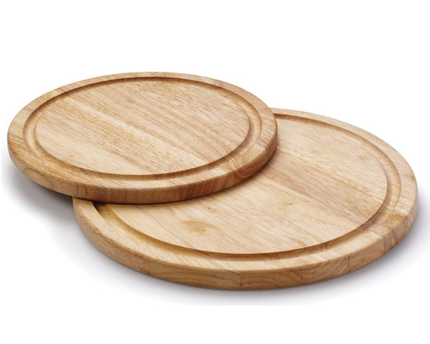 Continenta Holz Pizzabrett / Servierbrett mit Saftrille - Gummibaumholz - ø 30 cm