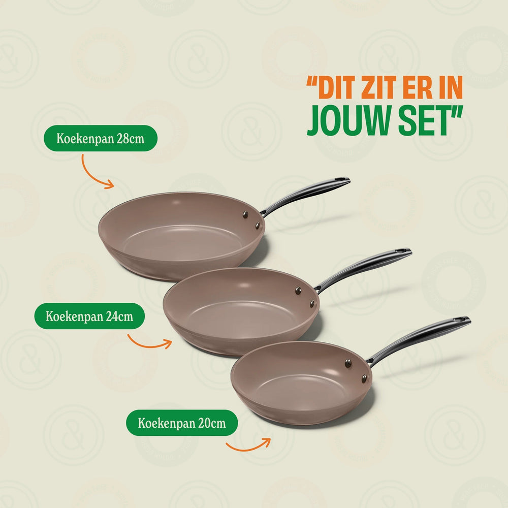 Cook & Pan Koekenpannenset Taupe of Mind 3-delig - ø 20, 24 & 28 cm - inhoud set